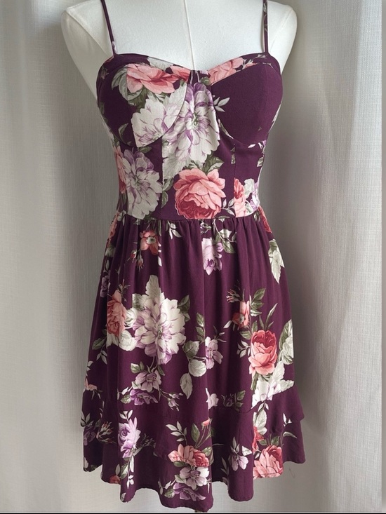 Band of Gypsies Dresses & Skirts - Whimsigoth Moody Floral Sweetheart Bustier Smocked Pocket Mini Dress S Boho